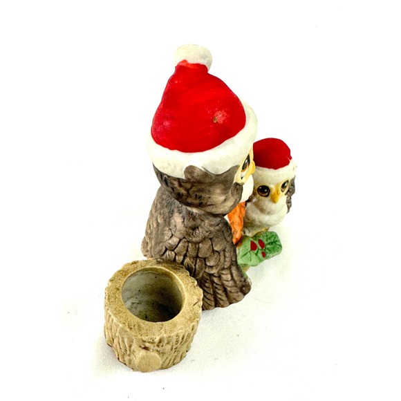 Vintage Christmas Owls Candle Holder Parent And Baby Hand Painted - Picture 4 of 9
